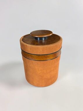 Vintage Faux Suede Ice Bucket Brown Mid Century Barware Canister